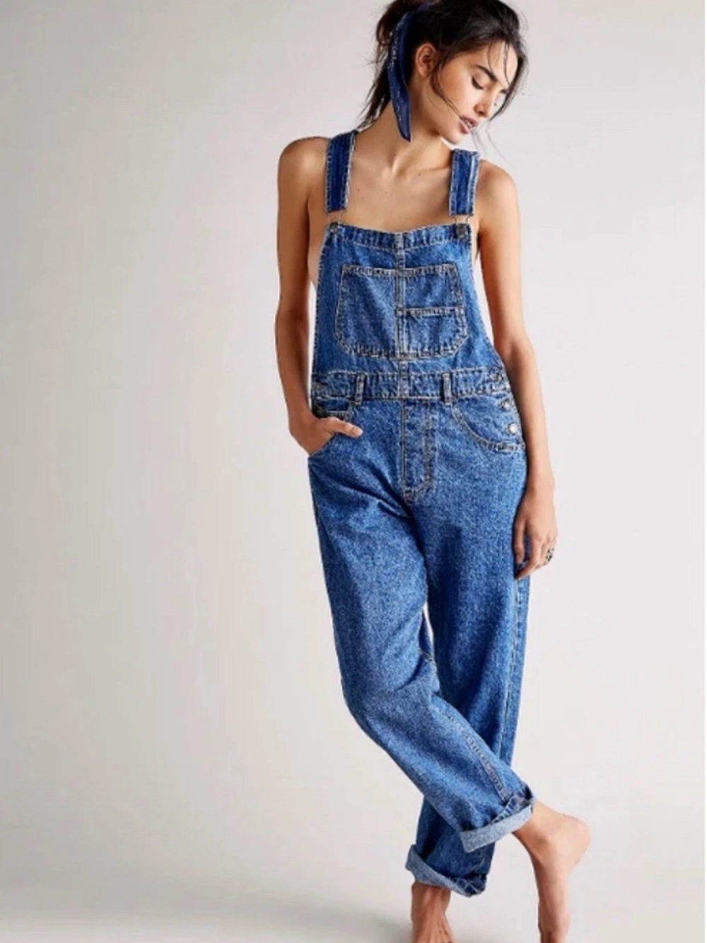 We The Free Ziggy Denim Overalls Womens L Boho Country Hippie Relaxed Farm
